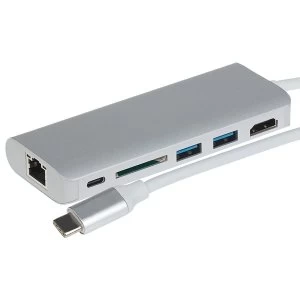 Image of Nikkai USB-C to Multiport Adapter USB-A 3.0 x 2 LAN HDMI SD USB-C PD for