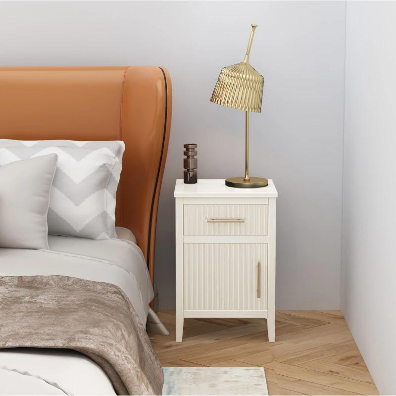 Image of Cabinet Bits Monti 1 Drawer 1 Door Bedside Table in White White Unisex