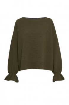 Image of French Connection Elien Fluted Sleeve Textured Jumper Olive