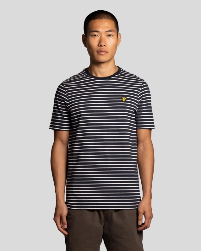 Image of Lyle & Scott Mens Pique Breton Stripe T-Shirt in Navy