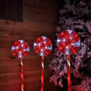 Image of Premier Decorations Ltd - 3pc 70cm Premier Christmas Outdoor Red & White Lollipop Path Lights