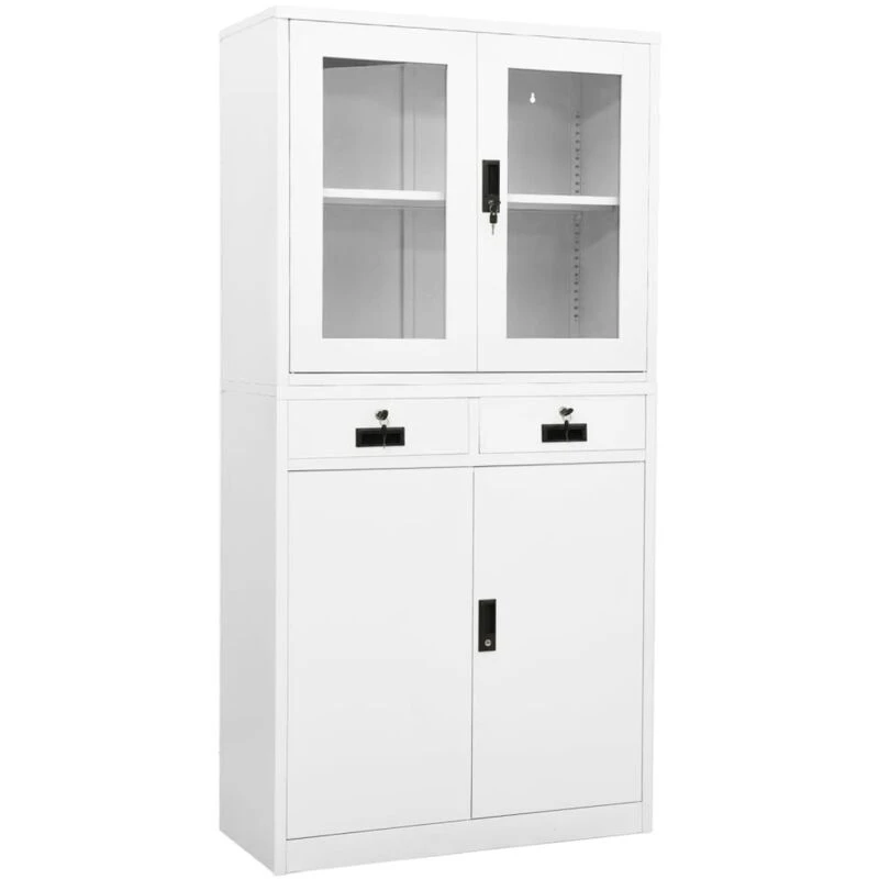 Image of VIDAXL Office Cabinet White 90x40x180cm Steel and Tempered Glass vidaXL 8720286566305