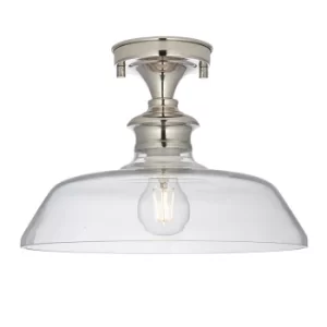 Image of Barford Semi Flush Ceiling Pendant Light Polished Nickel, Clear Glass Shade