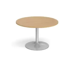 Image of Trumpet base circular boardroom table 1200mm - silver base and oak top