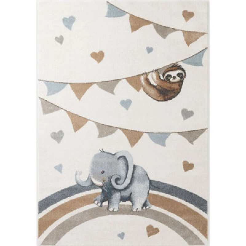 Image of The Rugs Villeroy And Boch Elephant Rainbow Party Boho Rug And Runner Kids Rug In Cream