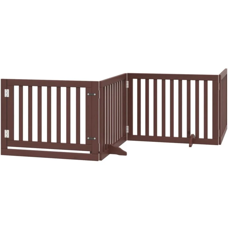 Image of vidaXL Dog Gate with Door Foldable 4 Panels Brown 320cm Poplar Wood, Brown 352265