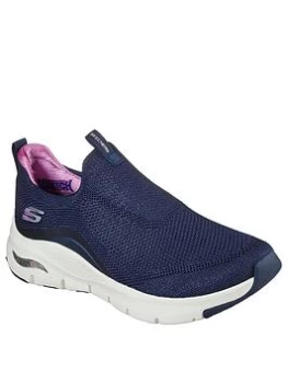 Image of Skechers Arch Fit Engineered Knit Stretch Fit Slip-On Plimsoll - Navy/Purple, Navy/Purple, Size 4, Women