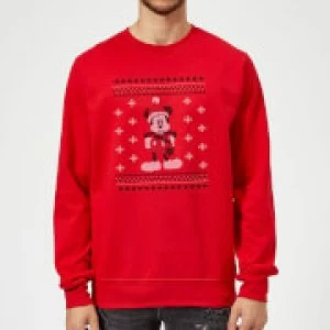 Image of Disney Mickey Mouse Christmas Mickey Scarf Red Christmas Sweatshirt - XXL - Red