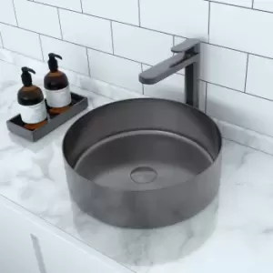 Image of Stainless Steel Grey Round Countertop Basin 400mm - Zorah