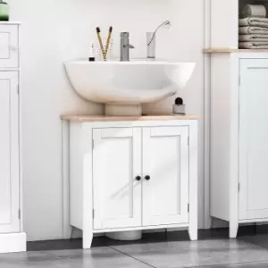 image of HOMCOM Bathroom Pedestal Under Sink Cabinet With Storage Shelf Double Doors White