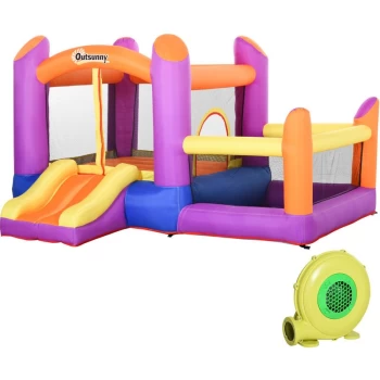 image of Outsunny - Bounce Castle House Inflatable for Kids 3-8 w/ Inflator Multi-color