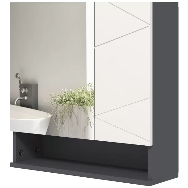 Image of kleankin Bathroom Mirror Cabinet, Wall Mounted Bathroom Storage Cupboard with Adjustable Shelves, 55W x 17D x 55Hcm, Light Grey