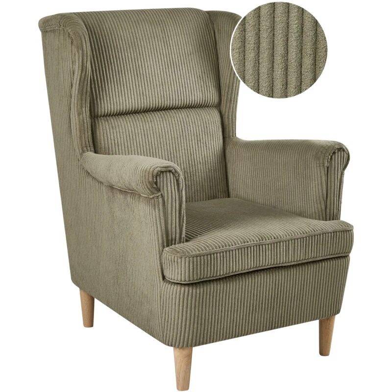 Image of Beliani Wingback Chair Abson Corduroy Green