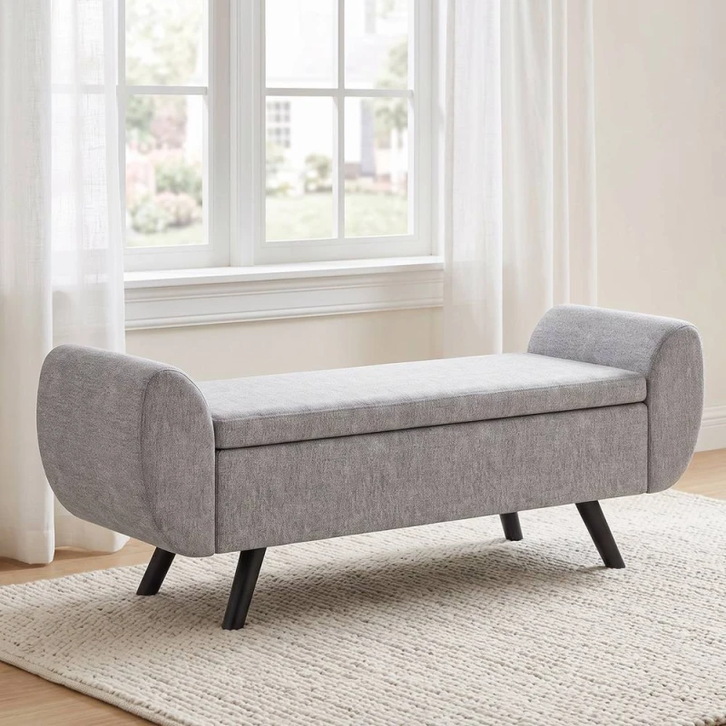 Image of HOMCOM HOMCOM Storage Ottoman with Armrest, Upholstered Linen Storage Bench in Dark Grey Dark Grey One Size Unisex 5063603679870