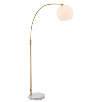 Image of Otto Floor Lamp Satin Brushed Gold Effect Plate & Gloss Opal Glass 1 Light IP20 - E27