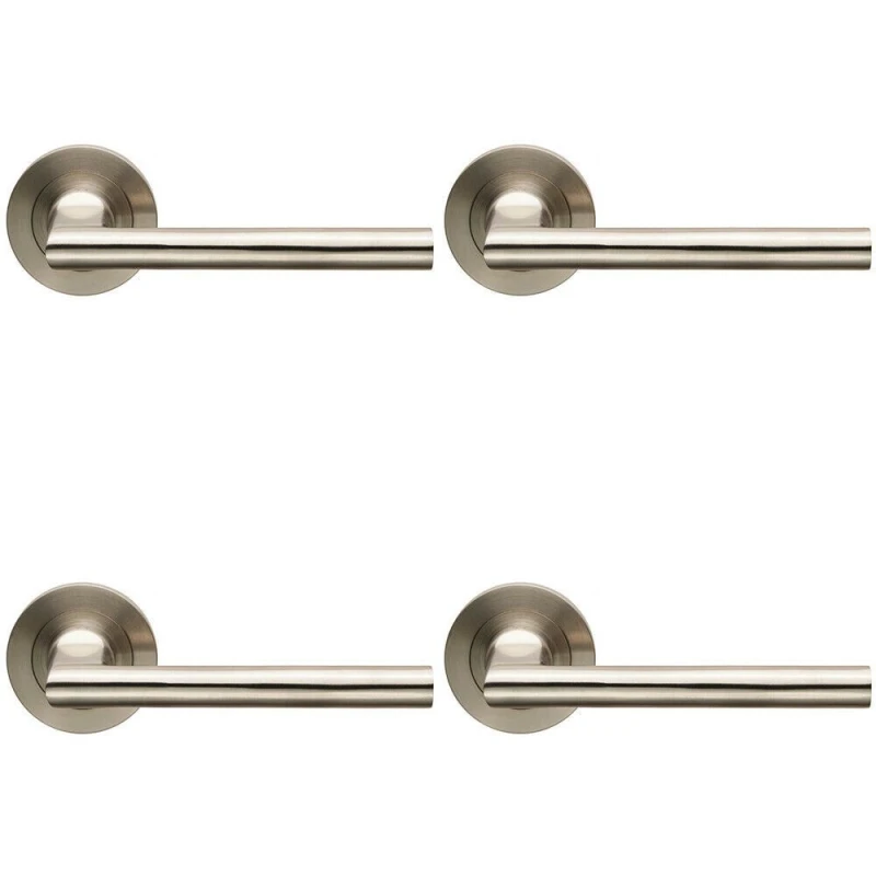 Image of Loops 4x PAIR Slim Straight Elliptical Handle on Round Rose Concealed Fix Satin Steel Metallics