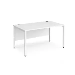 Image of Office Desk 1400mm Rectangular Desk With Bench Leg White Tops With White Frames 800mm Depth Maestro 25