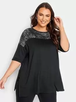 Image of Yours Yoke Contrast Detail Top - Black, Size 18, Women