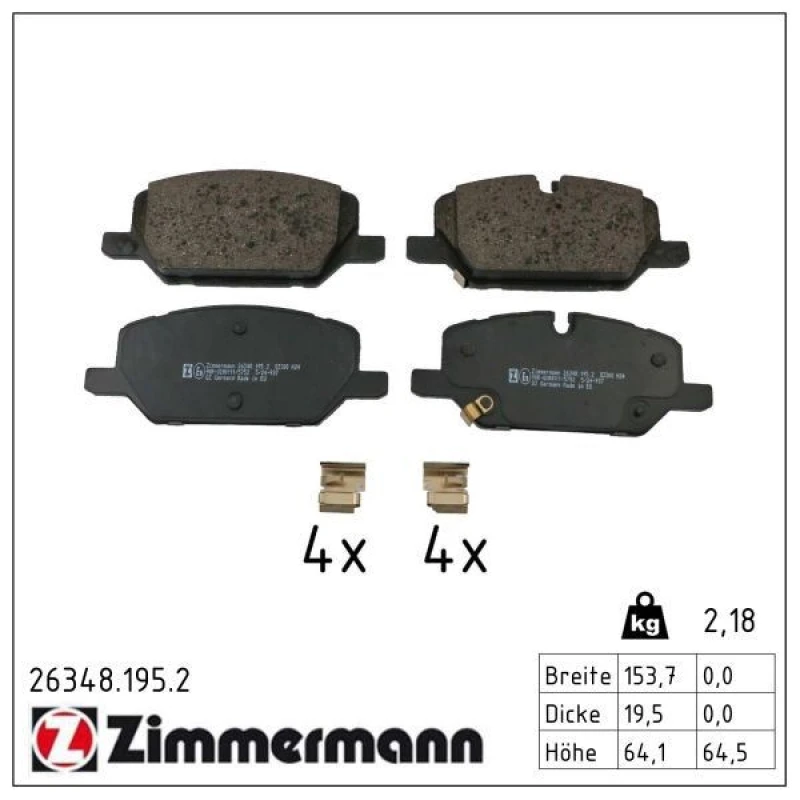 Image of ZIMMERMANN Brake pad set ZIMMERMANN 26348.195.2