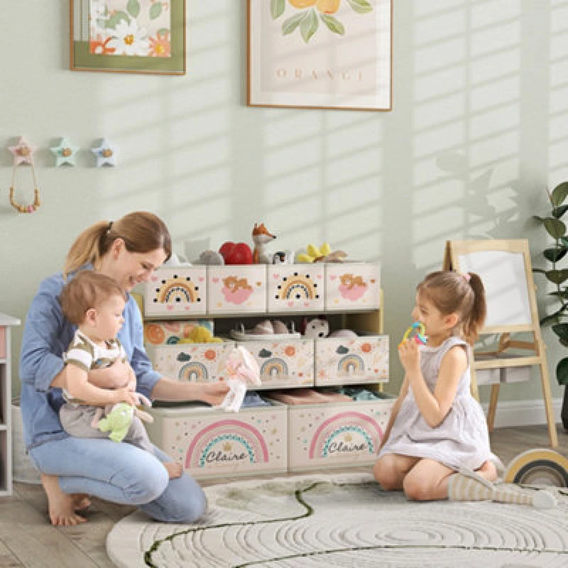 Image of AIYAPLAY 3-Tier Toy Organiser Shelf with 9 Storage Boxes for Bedroom Yellow - Yellow TJ Hughes 5063603964563