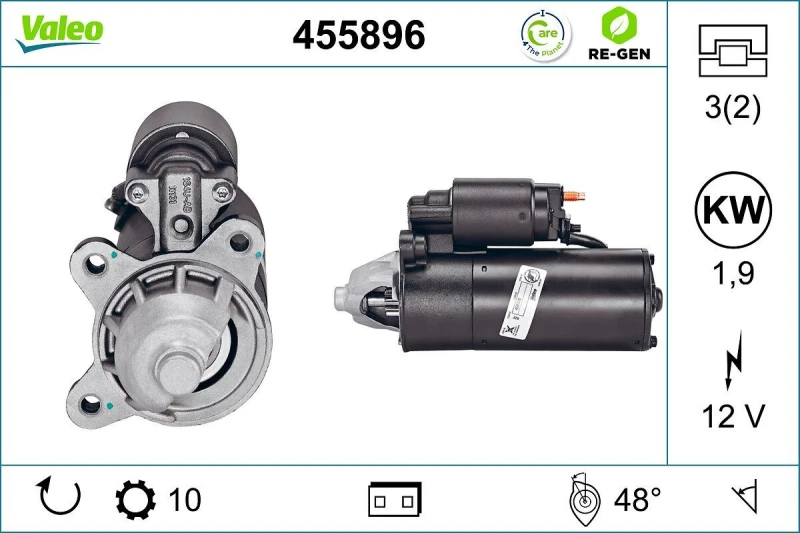 Image of VALEO 455896 Starter motor 1,9kW, 12V, Number of Teeth: 10 Starter (2)