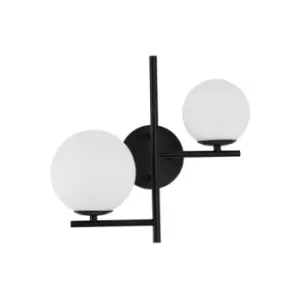 image of Netlighting Merano Diego 2 Light Wall Lamp White Frosted Glass Black Metal LED E