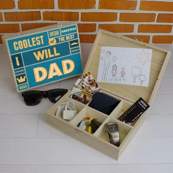 image of Best Dad - 6 Compartment Wooden Storage Box