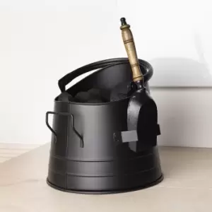 Image of Charles Bentley - Alder Coal Bucket with Shovel Iron Black Shovel Holster Traditional Style Metal - Black
