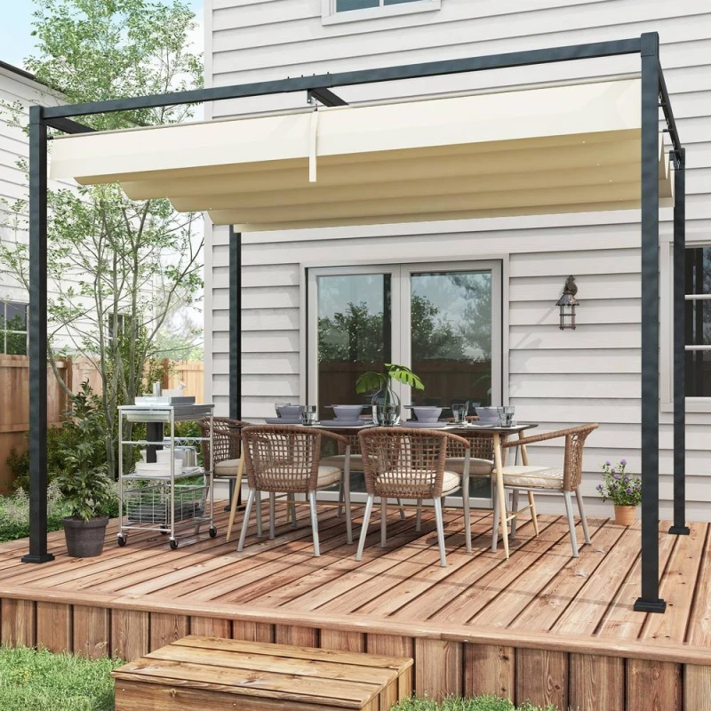 Image of OUTSUNNY 3x2m Metal Pergola Gazebo Patio Sunshelter Retractable Canopy Cream Cream Unisex