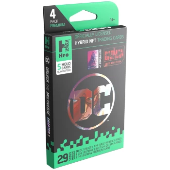 Image of HRO Hybrid NFT Trading Cards: DC Unlock The Multiverse - Premium 4x Booster Packs + 1 Premium Card