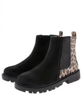 Image of Monsoon Girls Natasha Animal Chelsea Boot - Black, Size 4 Older