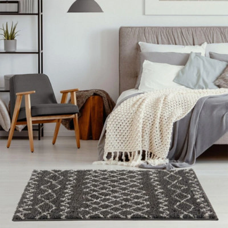 Image of The Rugs Moroccan Dark Grey Shaggy Living Room Rug 940