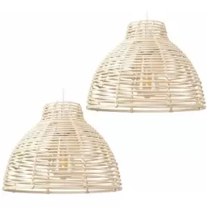 image of Minisun - 2 x Cream Wicker Rattan Basket Ceiling Pendant Light Shades