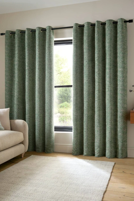 Image of Catherine Lansfield 'Chunky Boucle' Lined Eyelet Curtains in Green Size: 229cm width x 229cm drop Green Unisex 229cm width x 229cm drop