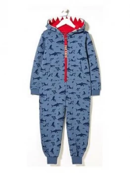 Image of FatFace Boys Shark Print Sweat All In One - Navy, Size 8-9 Years