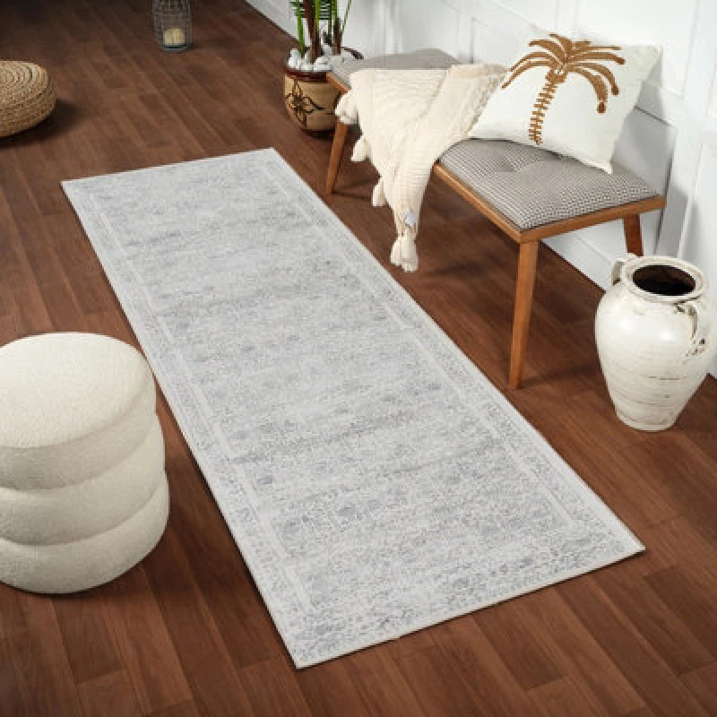 Image of Livabliss Vintage Oriental Boho Grey Vicky Runner Rug 80 X 220 Cm - Easy Care, Non Shedding, Ideal For Hallway Or Beside The Bed