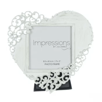 image of 3" x 3" - Impressions Cream Distressed Heart Photo Frame