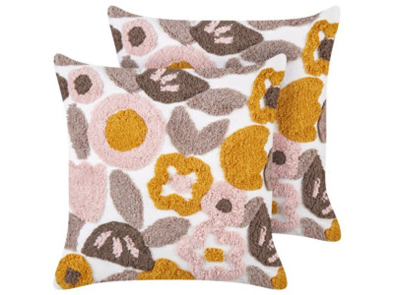 Image of Beliani Set Of 2 Decorative Cushions Kandiaro Cotton 45 X 45cm Multicolour Floral Pattern