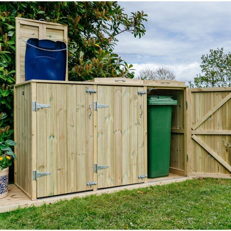 Image of The Garden Village Shireburn Triple Wheelie Bin Store ( Sizes - 140L/180L/240L ), Brown SGT-240-TGV