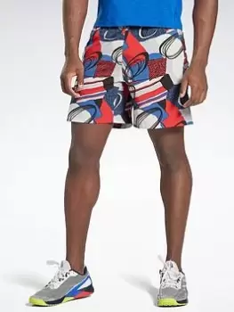 Image of Reebok Austin Allover Print Shorts, Black Size M Men