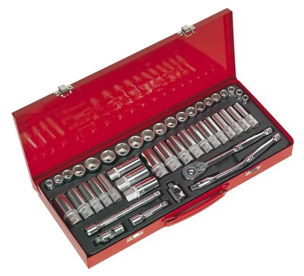 image of Sealey AK692P Socket Set 45pc 3/8Sq Drive 6pt WallDrive&#174; - DuoMetric&#174; Platinum