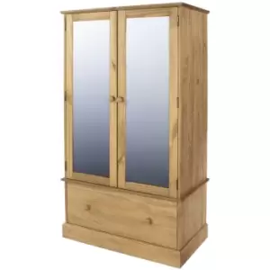 Image of Wardrobe Mirrored Doors Pine 1 Drawer Bedroom Home Furniture Clothing Storage
