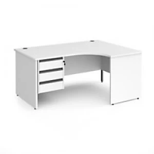 Image of Dams International Right Hand Ergonomic Desk with 3 Lockable Drawers Pedestal and White MFC Top with Graphite Panel Ends and Silver Frame Corner Post