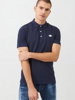 Image of Replay Under Collar Branded Polo Shirt - Navy