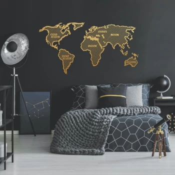 Image of World Map In The Stripes - Gold (120 x 65) Gold Decorative Metal Wall Accessory