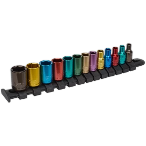 Image of Sealey 13 Piece 1/4" Drive Multi Colour Hexagon Socket Set 1/4"