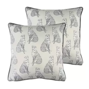 Image of Evans Lichfield Safari Leopard Repeat Twin Pack Polyester Filled Cushions White