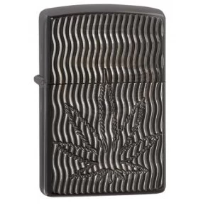 Image of Zippo Armor Marijuana Leaf Black Ice Finish Windproof Lighter