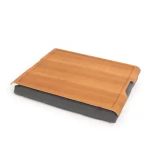 image of Laptray Large Antislip Teak Wood Tray with Salt & Pepper Cushion