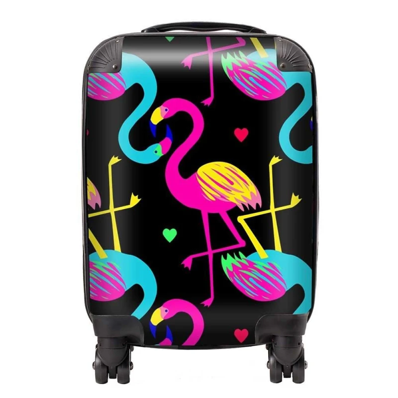Image of Warren Reed - Designer Vivid Flamingo Pattern Suitcase in Black Size: Large Black Unisex Large